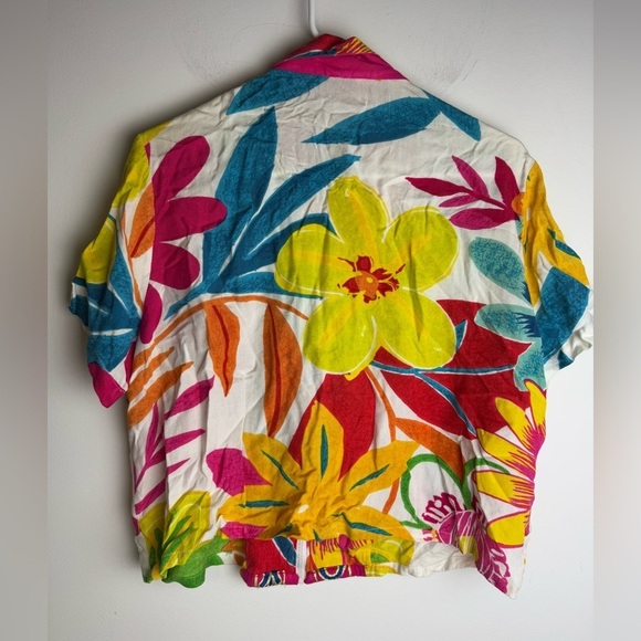 Sandy Starkman Tropical Floral Short Sleeve Jacket Full Zip Embroidered patch - Picture 2 of 7